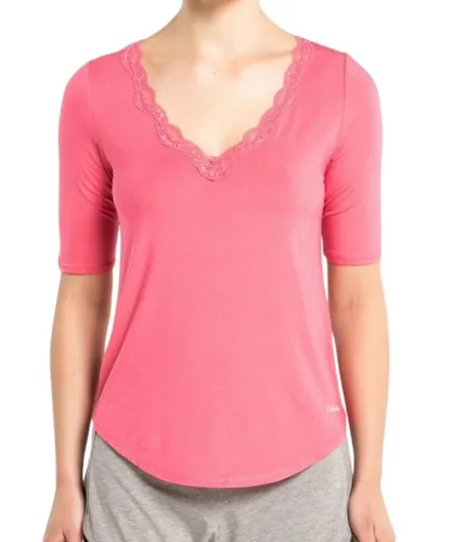Calvin Klein Womens 000QS5661E Short Sleeve Knit Top - Pink Elastane