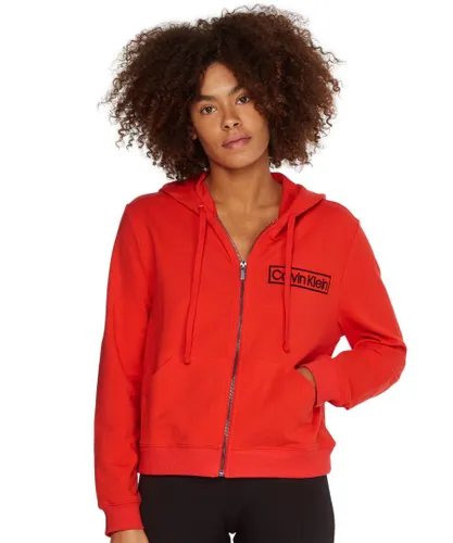 Calvin Klein Womens 000QS6801E Reimagined Heritage Loungewear Long Sleeve Hoodie - Red Cotton