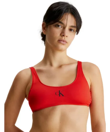 Calvin Klein Womens KW0KW01971 CK Monogram Bralette Bikini Top - Red