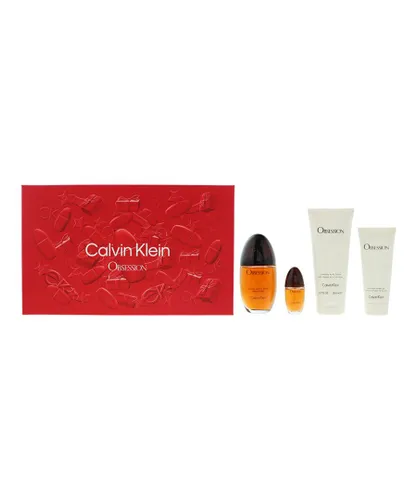 Calvin Klein Womens Obsession Eau De Parfum 100ml, Body Lotion 200ml, Eau De Toilette 15ml + Shower Gel Gift Set - One Size