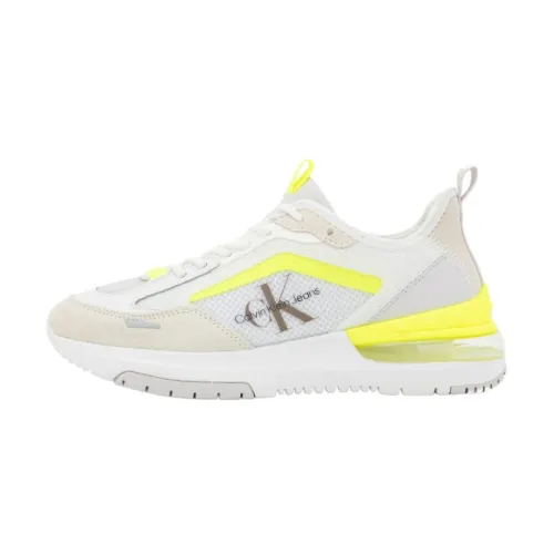 Calvin Klein , Women`s White Sneakers with Fluorescent Accents ,White female, Sizes: