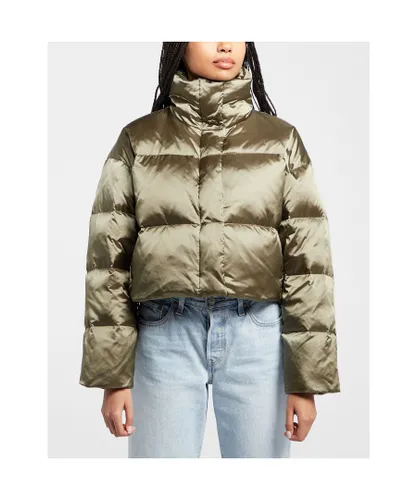 Calvin Klein Womenss Cropped Padded Jacket in Khaki Down