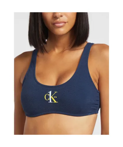 Calvin Klein Womenss Logo Bralette in Navy Polycotton