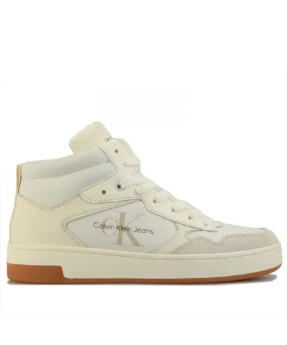 Calvin Klein Womenss Mid-Top Trainers in Ivory Leather (archived)
