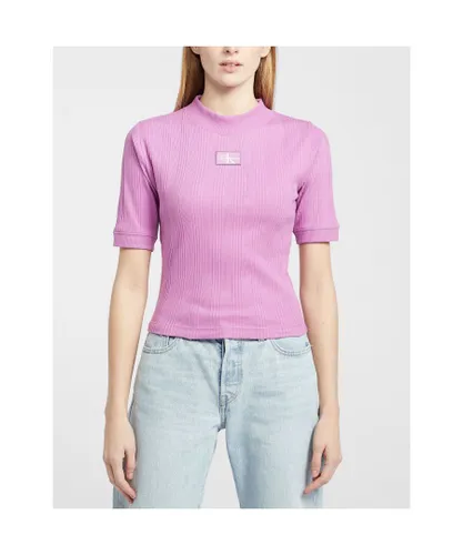 Calvin Klein Womenss Ribbed T-Shirt in Purple Cotton