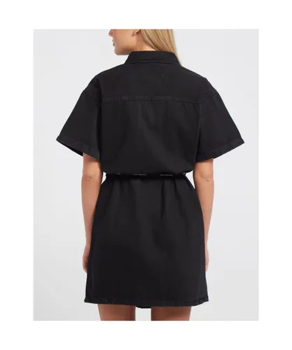 Calvin Klein Womenss Short Denim Dress in Black Cotton