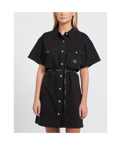 Calvin Klein Womenss Short Denim Dress in Black Cotton