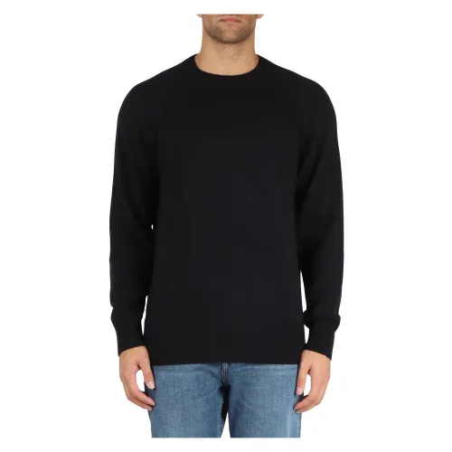 Calvin Klein , Wool Crewneck Sweater with Logo Patch ,Black male, Sizes: