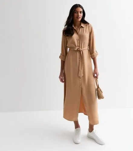 Camel Belted Midi Shirt Dress New Look