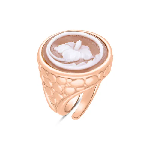 Cameo Italy Rose Gold Plated Sterling Silver Round Hibiscus Ring D