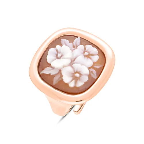 Cameo Italy Rose Gold Plated Sterling Silver Square Triple Flower Ring D
