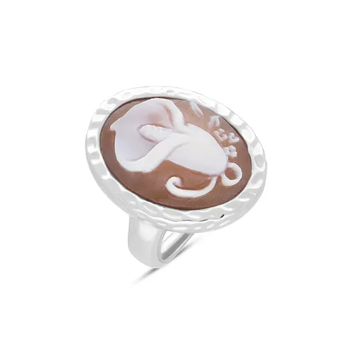 Cameo Italy Sterling Silver Oval Lily Ring D