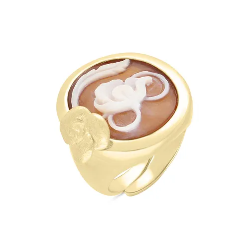 Cameo Italy Yellow Gold Plated Sterling Silver Oval Flower Leaf Ring D