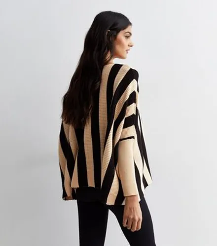 Cameo Rose Black Stripe Ribbed Knit Batwing Jumper New Look