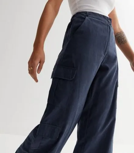 Cameo Rose Navy High Waist Cargo Trousers New Look