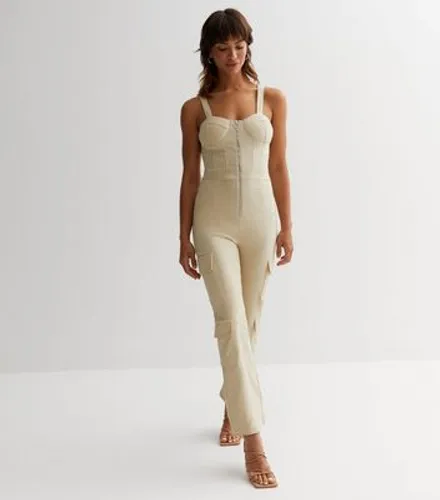 Cameo Rose Stone Zip Utility Jumpsuit New Look