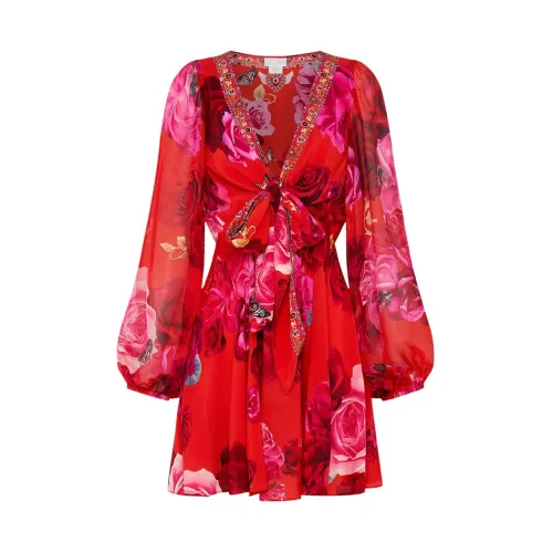 Camilla , Italian Rosa Short Wrap Tie Dress ,Red female, Sizes: