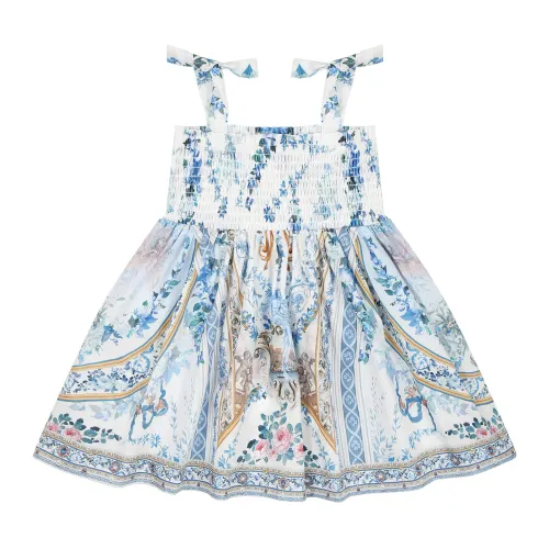 Camilla , Light Blue Cotton Dress with Flower Print ,Multicolor female, Sizes: