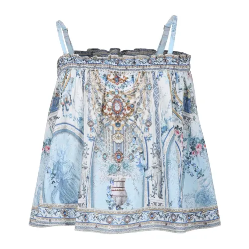 Camilla , Light Blue Floral Print Cotton Top ,Blue female, Sizes: