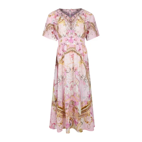 Camilla , Pink Floral Print Cotton Dress ,Pink female, Sizes: