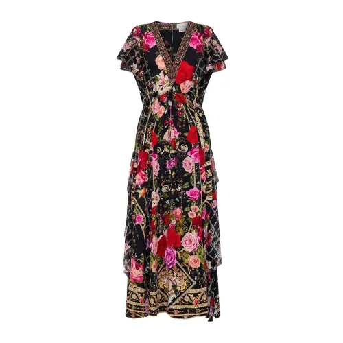 Camilla , Romantic Ruffle Silk Dress ,Multicolor female, Sizes: