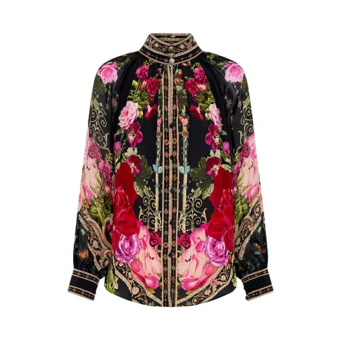 Camilla , Romantic Silk Button Up Shirt with Crystal Embellishments ,Multicolor female, Sizes: