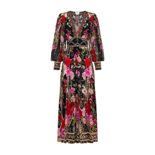 Camilla , Romantic Silk Dress with Gathered Sleeves ,Multicolor female, Sizes: