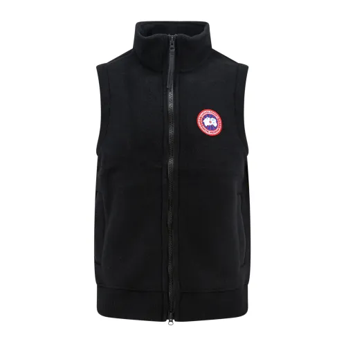Canada Goose , Black Zippered Jacket with Logo Patch ,Black male, Sizes:
