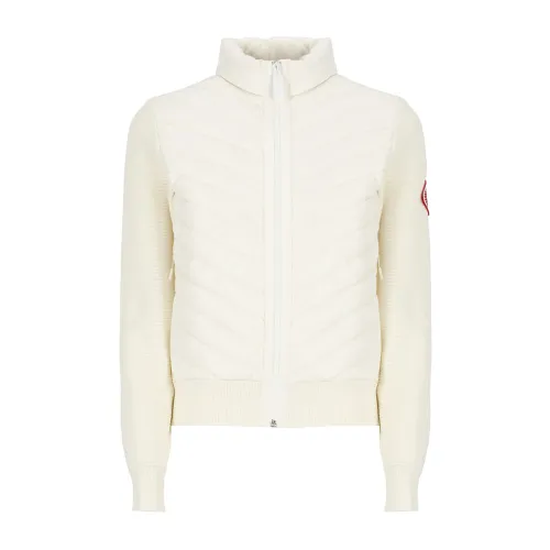 Canada Goose , Ivory Down Jacket with High Neck and Knitted Sleeves ,Beige female, Sizes: