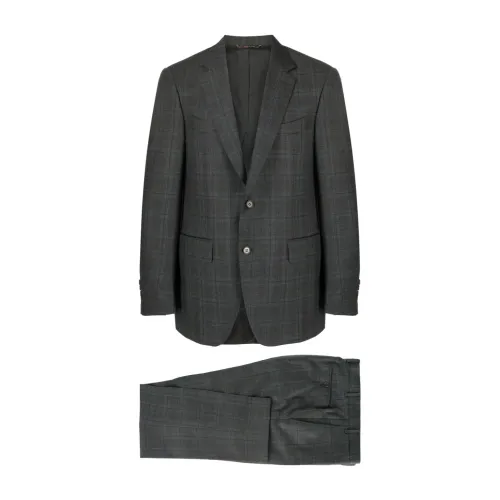 Canali , Anthracite Checkered Wool Suit ,Gray male, Sizes: