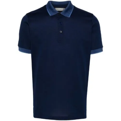 Canali , Contrast Collar Polo Shirt ,Blue male, Sizes: