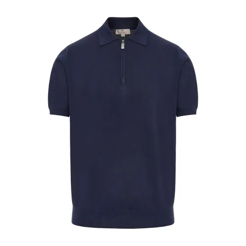 Canali , Cotton polo-shirt with zip ,Blue male, Sizes: