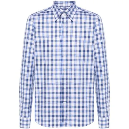 Canali , Flame Checkered Shirt ,Blue male, Sizes: