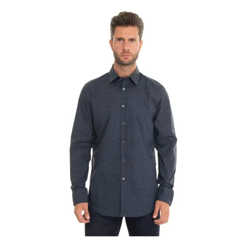 Canali , Italian Neck Casual Shirt ,Blue male, Sizes:
