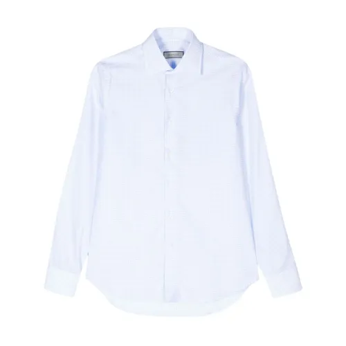 Canali , Light Blue Gingham Checkered Shirt ,White male, Sizes: