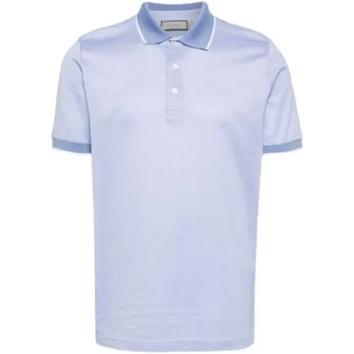 Canali , Light Blue Polo Shirt ,Blue male, Sizes: