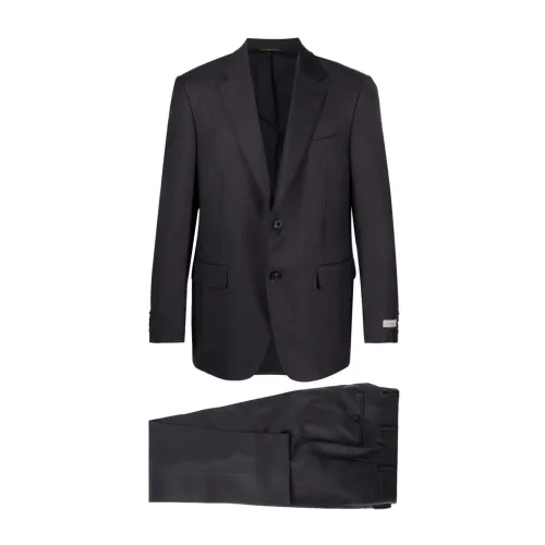 Canali , Midnight Blue Logo Patch Suit ,Black male, Sizes: