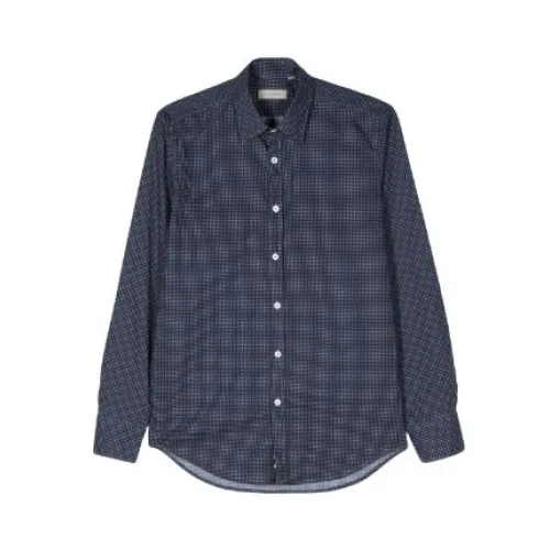 Canali , Navy Blue Micro-Dot Print Shirt ,Blue male, Sizes: