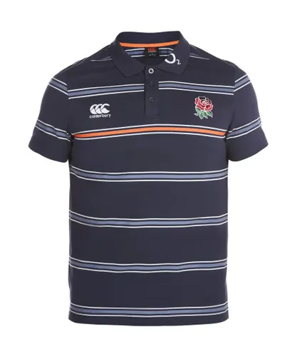 Canterbury Mens England Striped Logoed Cotton Jersey Polo Shirt - Grey