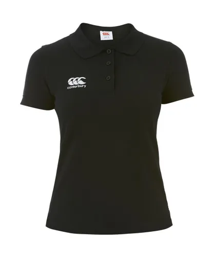 Canterbury Womens Ladies Waimak CCC Logo Polycotton Polo Shirt - Black