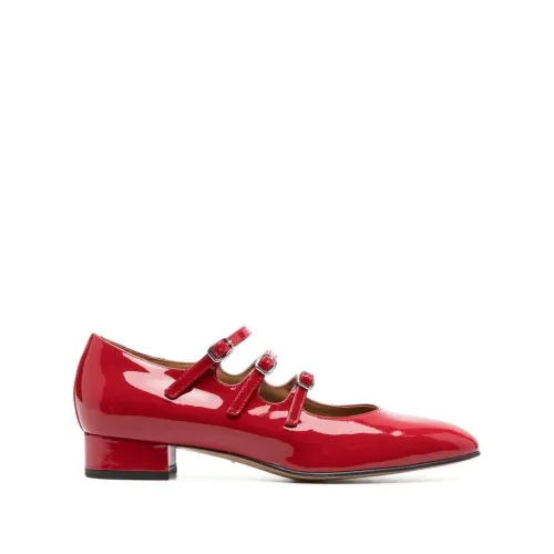 Carel , Red Patent Leather Buckled Flat Shoes ,Red female, Sizes: