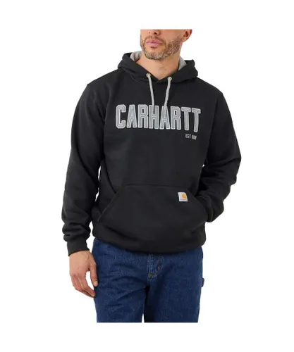 Carhartt Mens Felt Logo Graphic Loose Fit Hoodie - Black Cotton