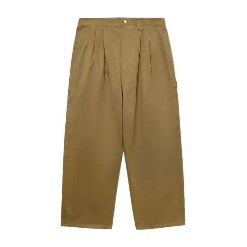 Carhartt Wip , Beige Cotton Trousers with Pleat Detailing ,Beige male, Sizes: