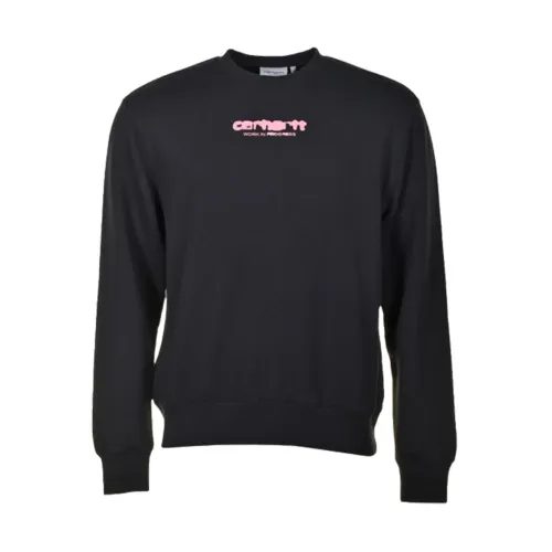 Carhartt Wip , Ink Bleed Black/Pink Stone Washed Sweatshirt ,Black male, Sizes: