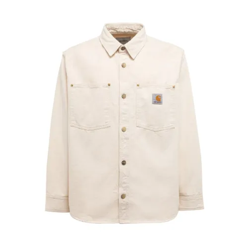 Carhartt Wip , Logo Cotton Button-Up Shirt ,Beige male, Sizes: