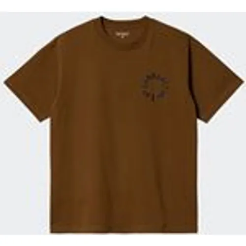 Carhartt WIP Men's Short Sleeve Work Varsity T-Shirt in Deep H Brown / Black