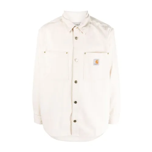 Carhartt Wip , White Logo Jacket with Button Closure ,Beige male, Sizes: