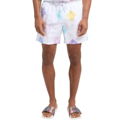 Carlo Colucci , Logo Print Swim Shorts for Men ,White male, Sizes: