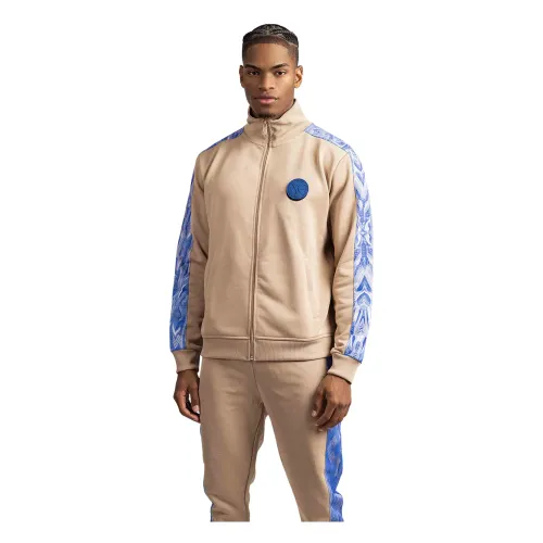 Carlo Colucci , Mens Beige Training Suit with Classic Collar ,Blue male, Sizes: