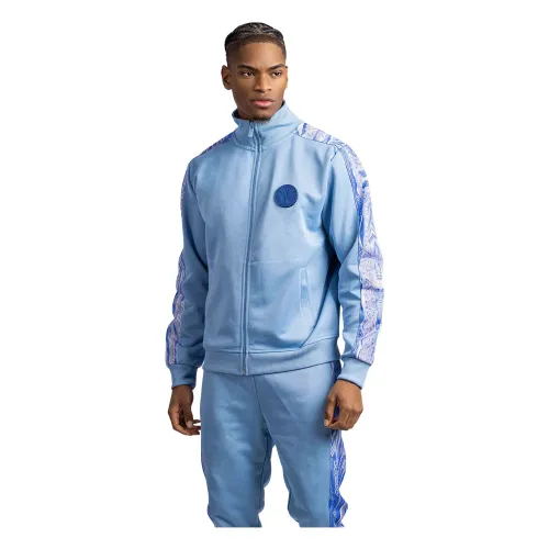 Carlo Colucci , Mens Blue Training Suit with Classic Collar ,Blue male, Sizes: